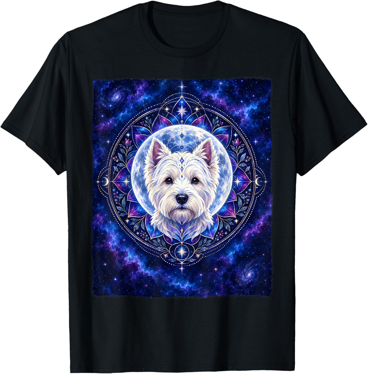 Westie West Highland Terrier Moon Celestial Mystical Galaxy T-Shirt - Black