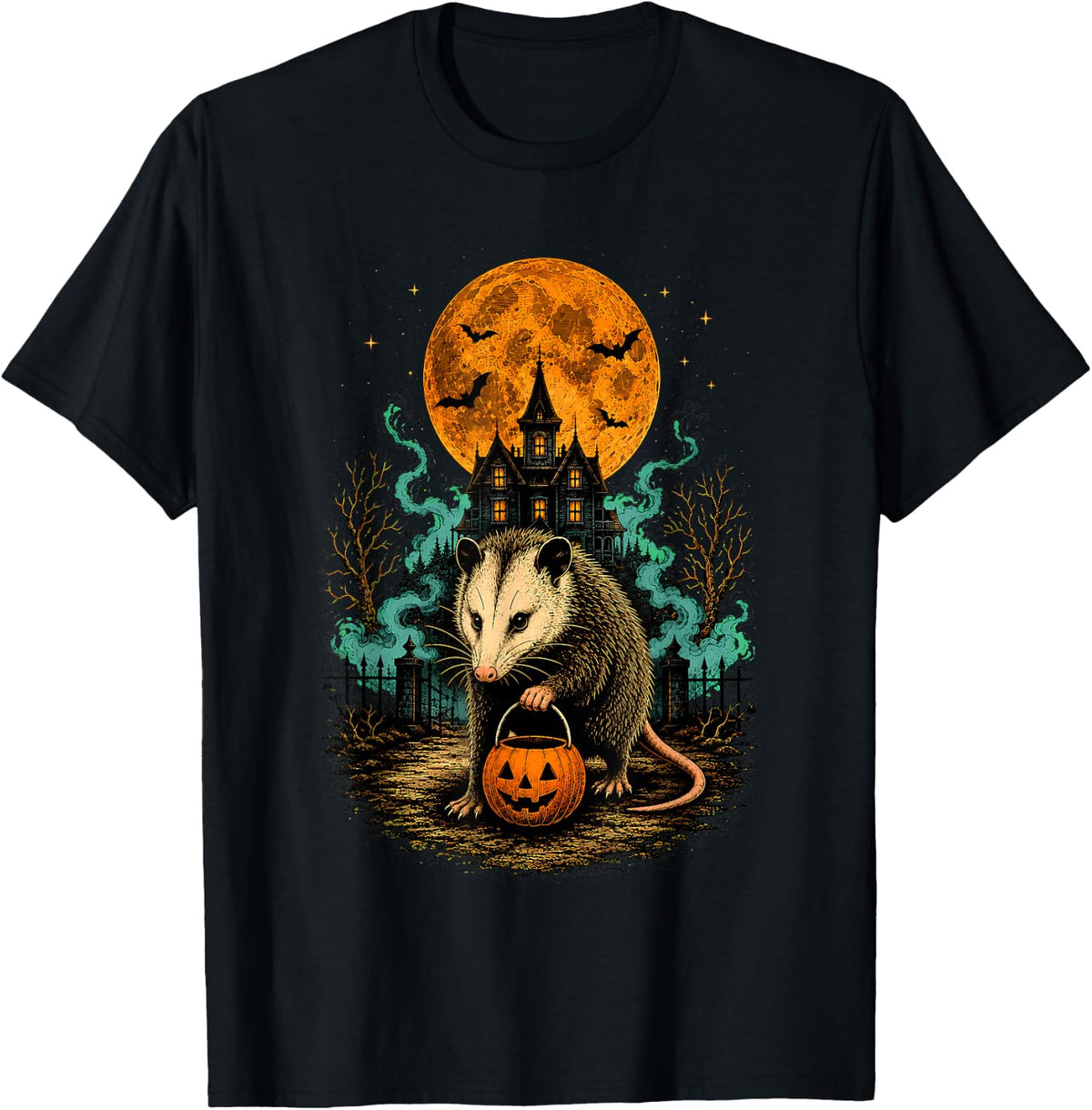 Vintage Opossum Halloween Pumpkin Spooky Animal Lover Funny T-Shirt - Black