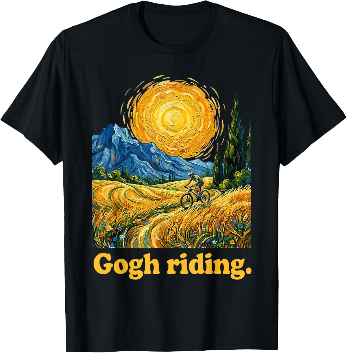 Gogh Riding Funny Cycling Van Gogh Art Bike T-Shirt - Black