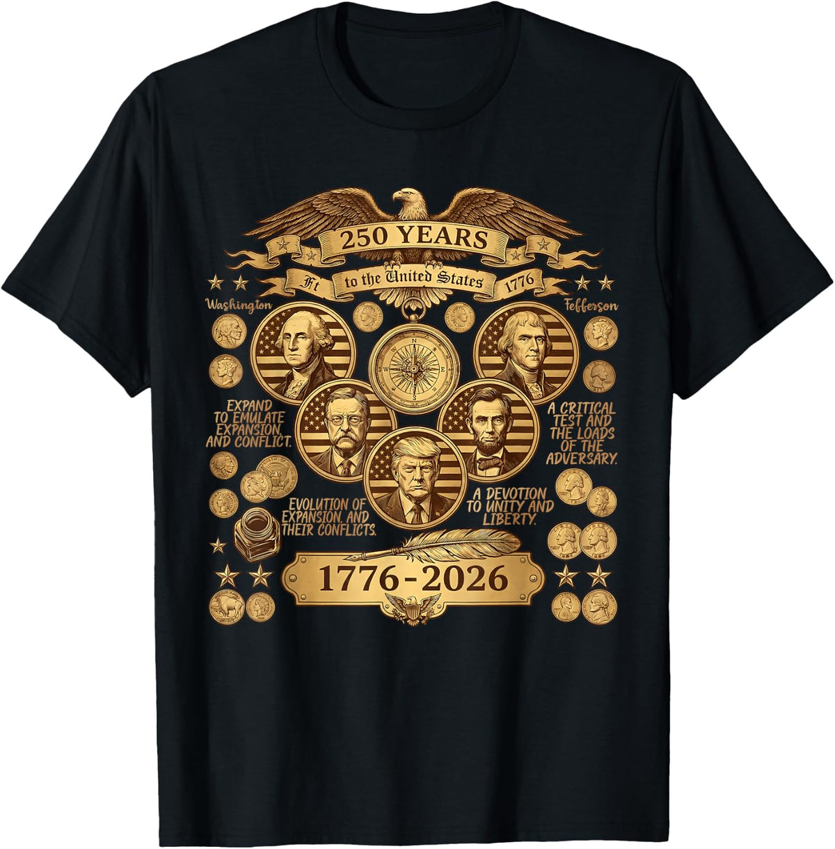 Vintage 250 Years American Anniversary 250th 4th of July T-Shirt - Black