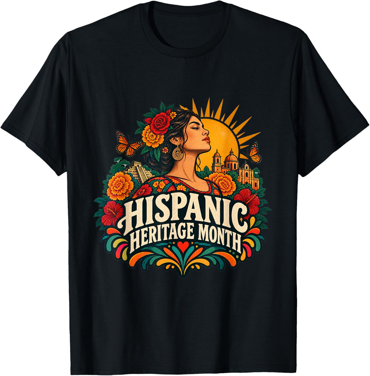 Hispanic Heritage Month Latina Pride Floral Women Design T-Shirt - Black