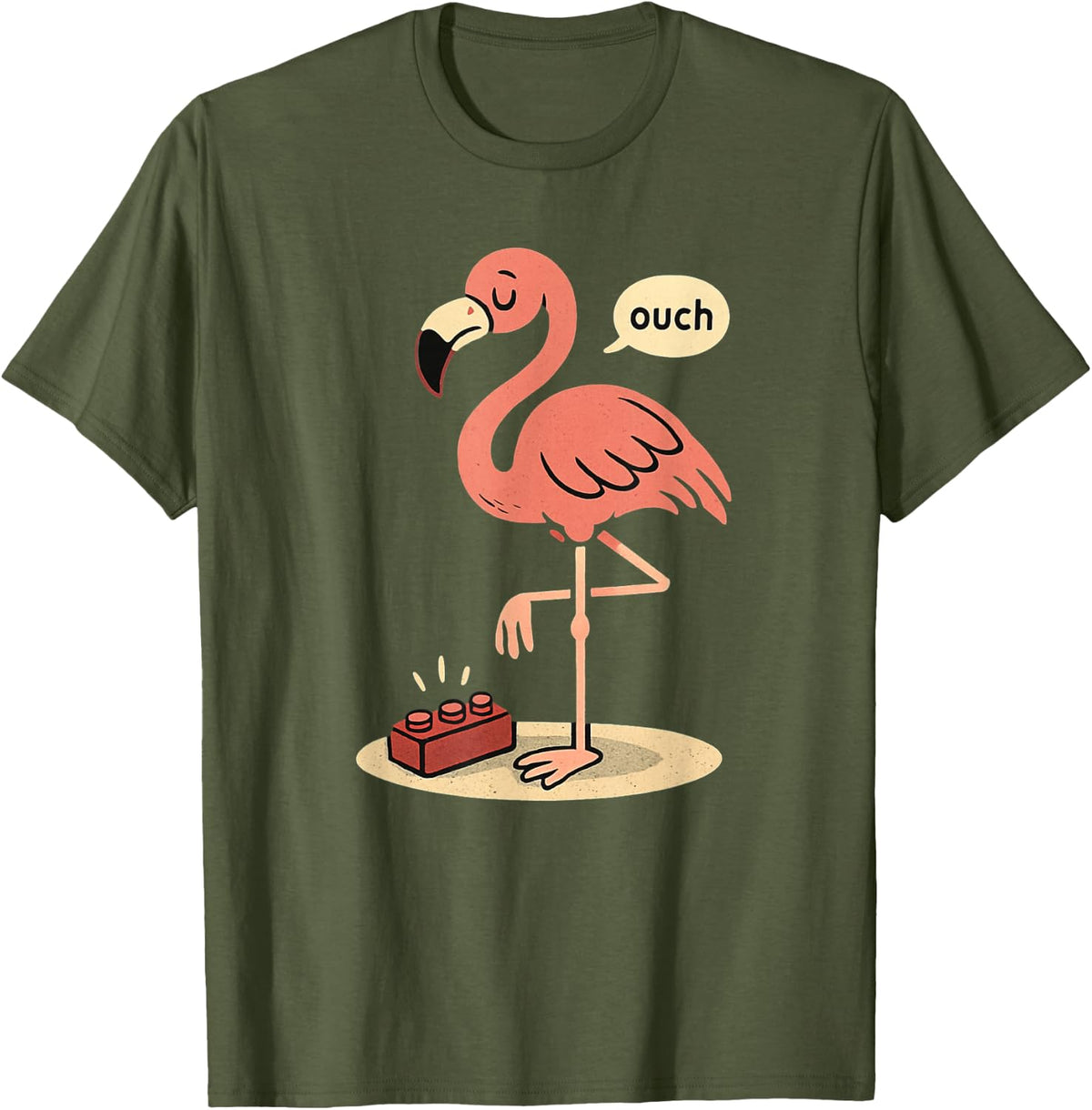 Flamingo Ouch T-Shirt - Olive Green