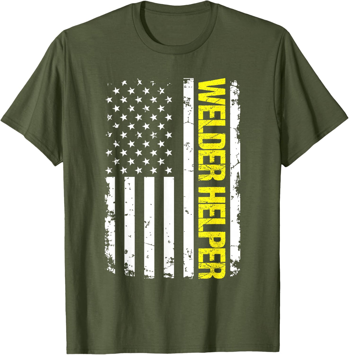 Welder Helper USA Flag T-Shirt - Olive Green