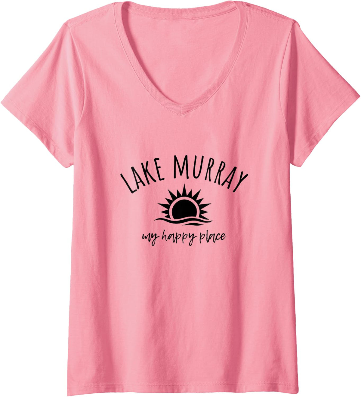 Womens Lake Murray My Happy Place SC OK Boating Fishing Camping V-Neck T-Shirt - Pink