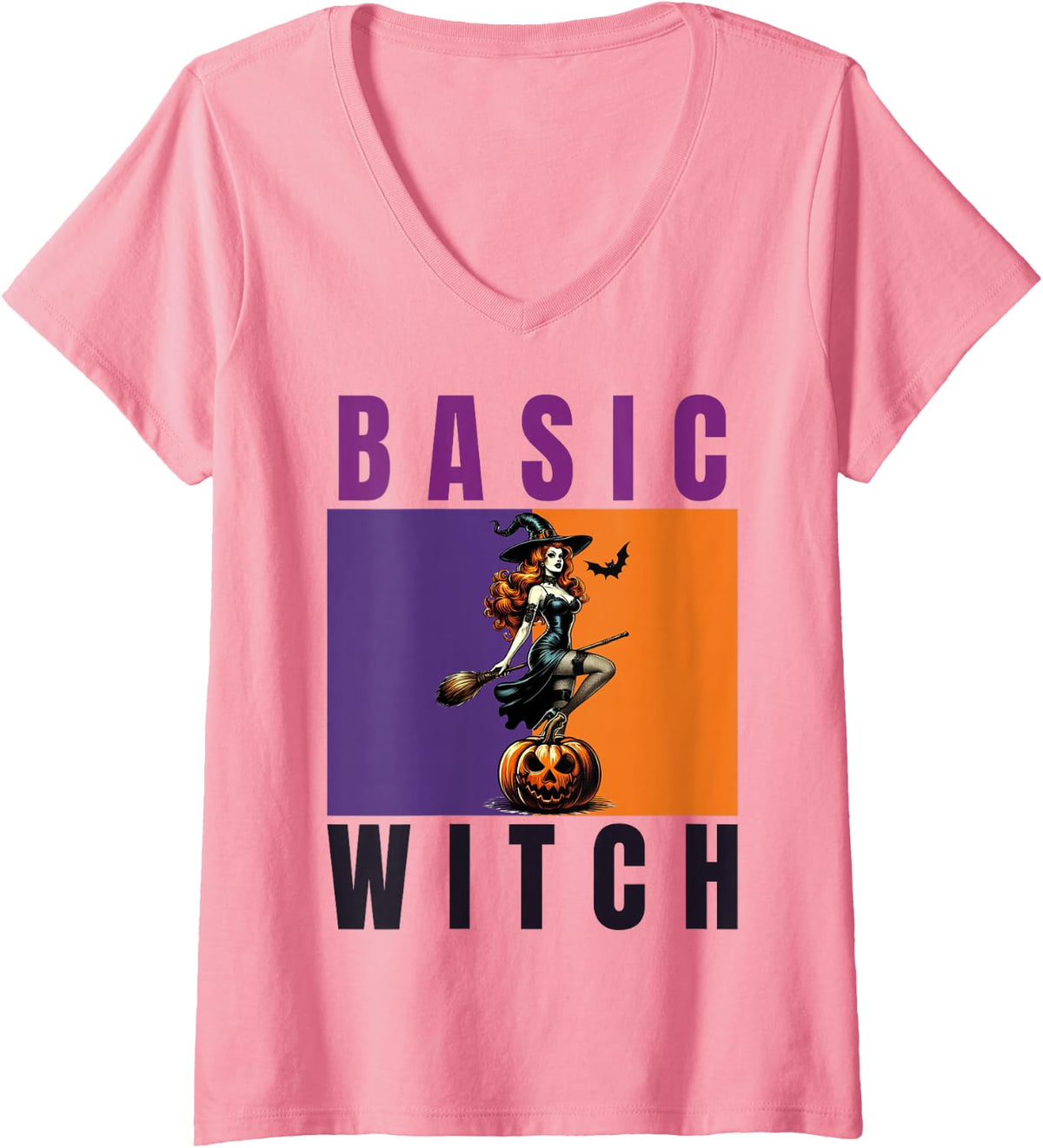 Women's Basic Witch Retro V-Neck T-Shirt - Pink