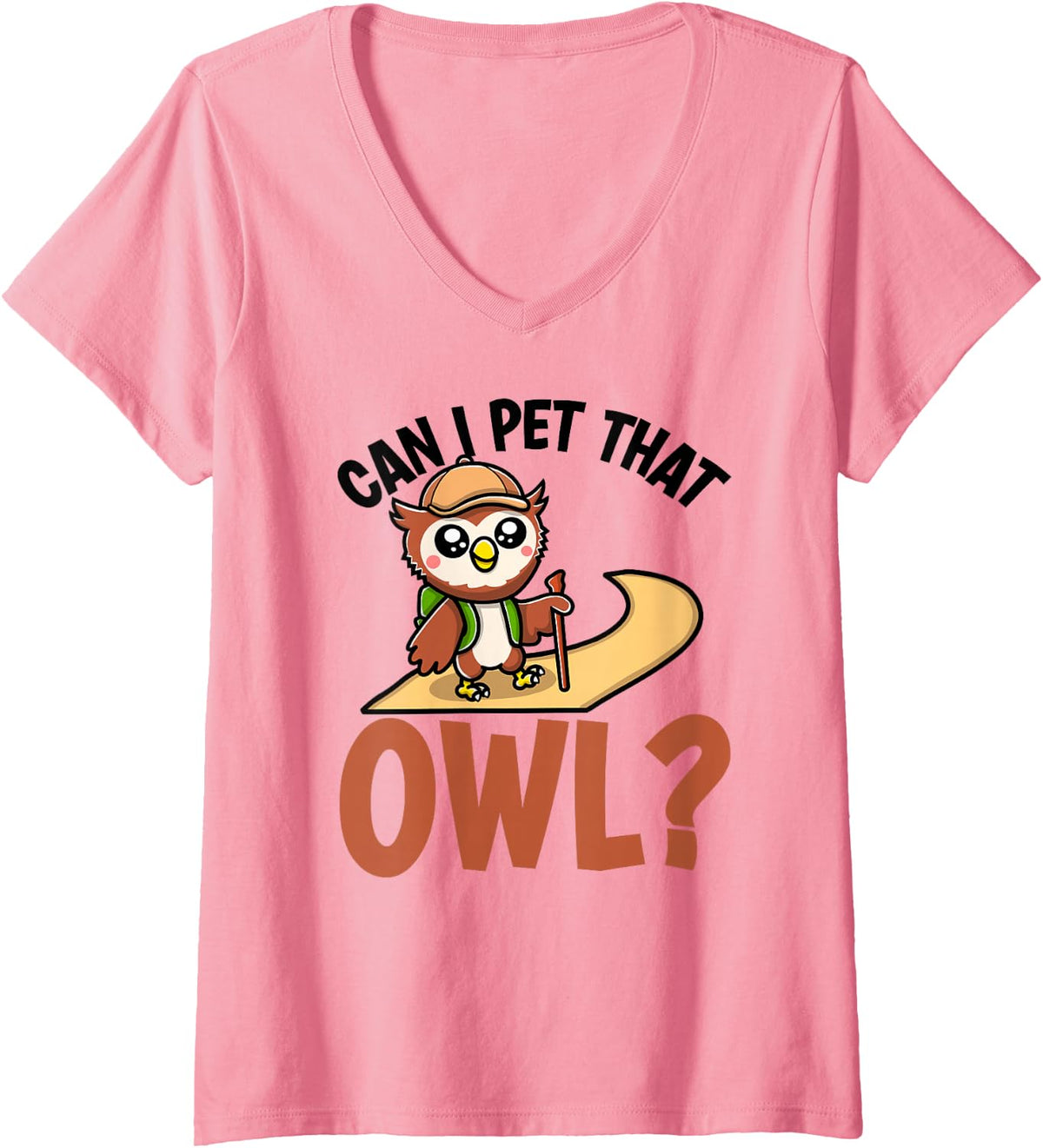Women's Can I Pet that Owl? Funny Hiking V-Neck T-Shirt - Pink