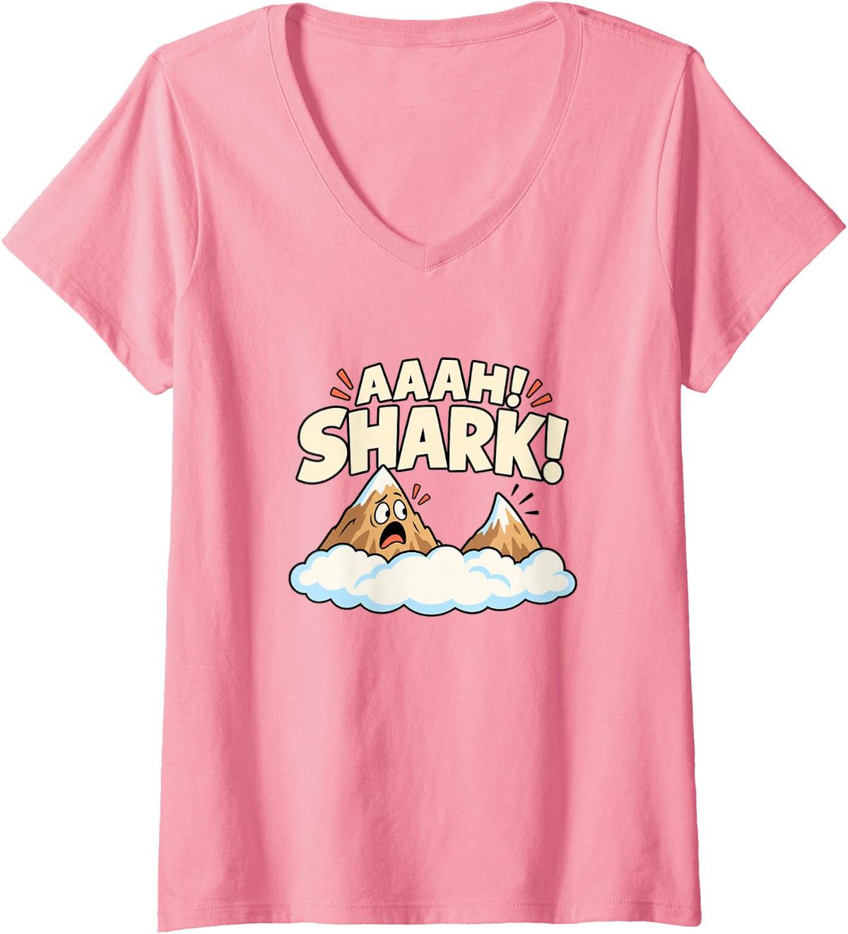 Women's Funny Mountains Sharks Peak Visual Humor Hiker Hiking V-Neck T-Shirt - Pink