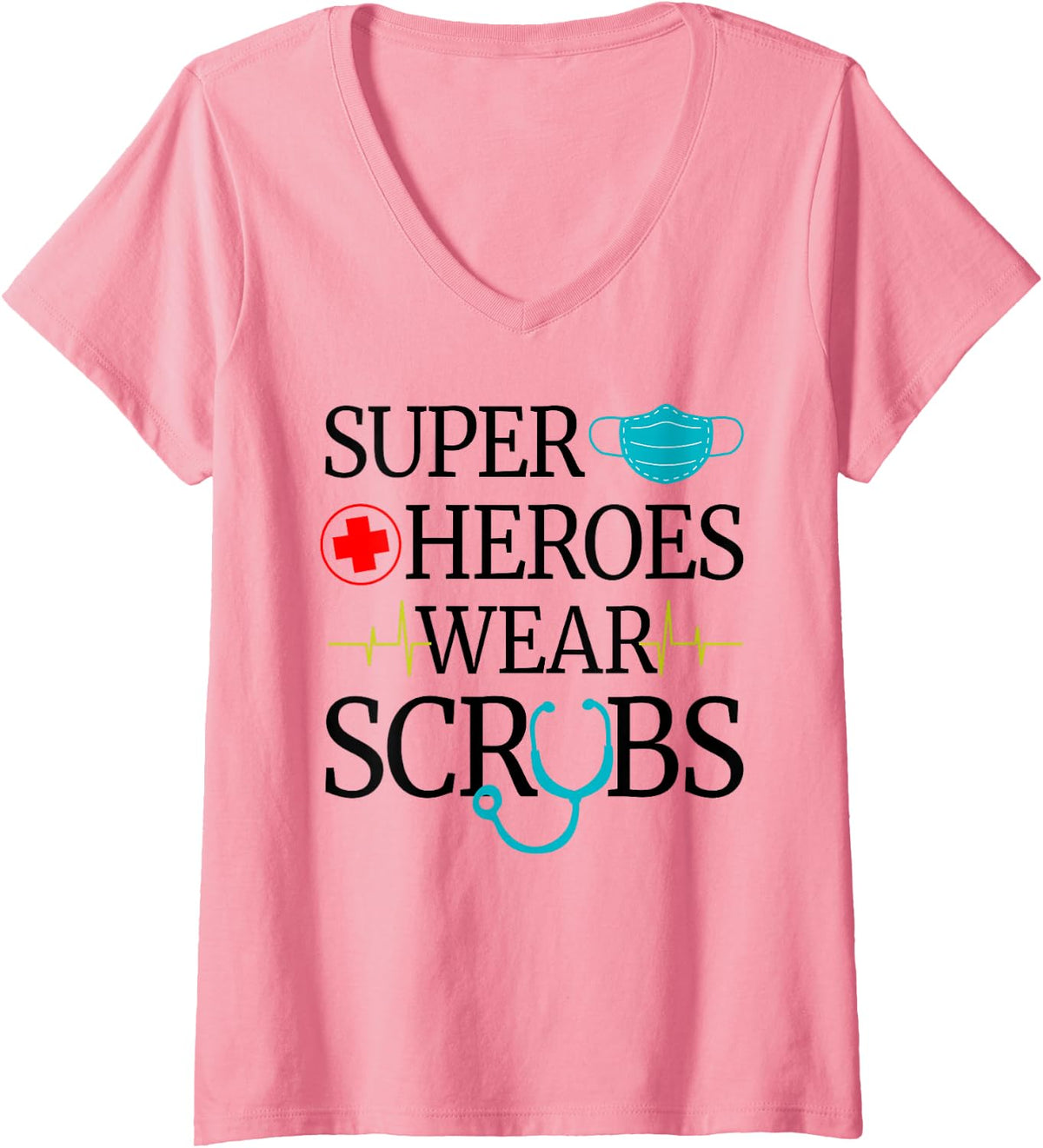 Womens Super heroes Wear Scrubs Women's Nurse Doctor V-Neck T-Shirt - Pink