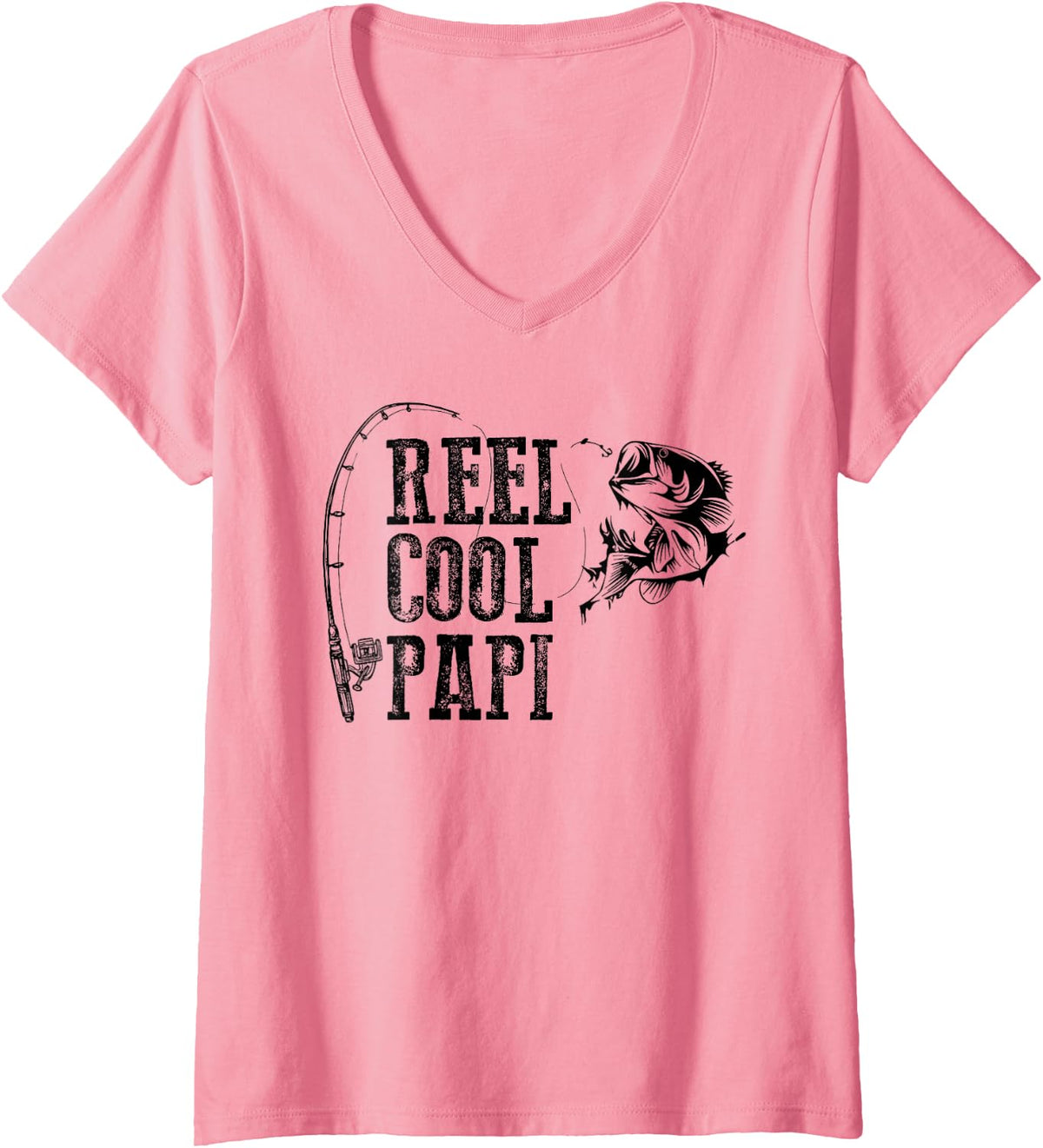 Women's Papi Fishing: Reel Cool Papi Funny Gift V-Neck T-Shirt - Pink