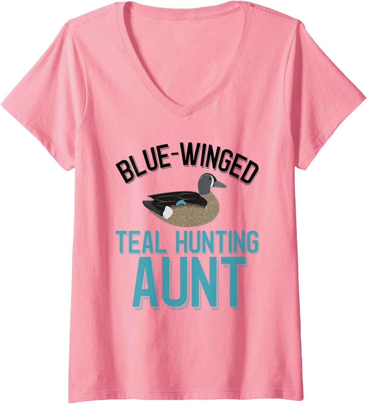 Women's Duck Hunter Blue-Winged Teal Hunting Aunt V-Neck T-Shirt - Pink