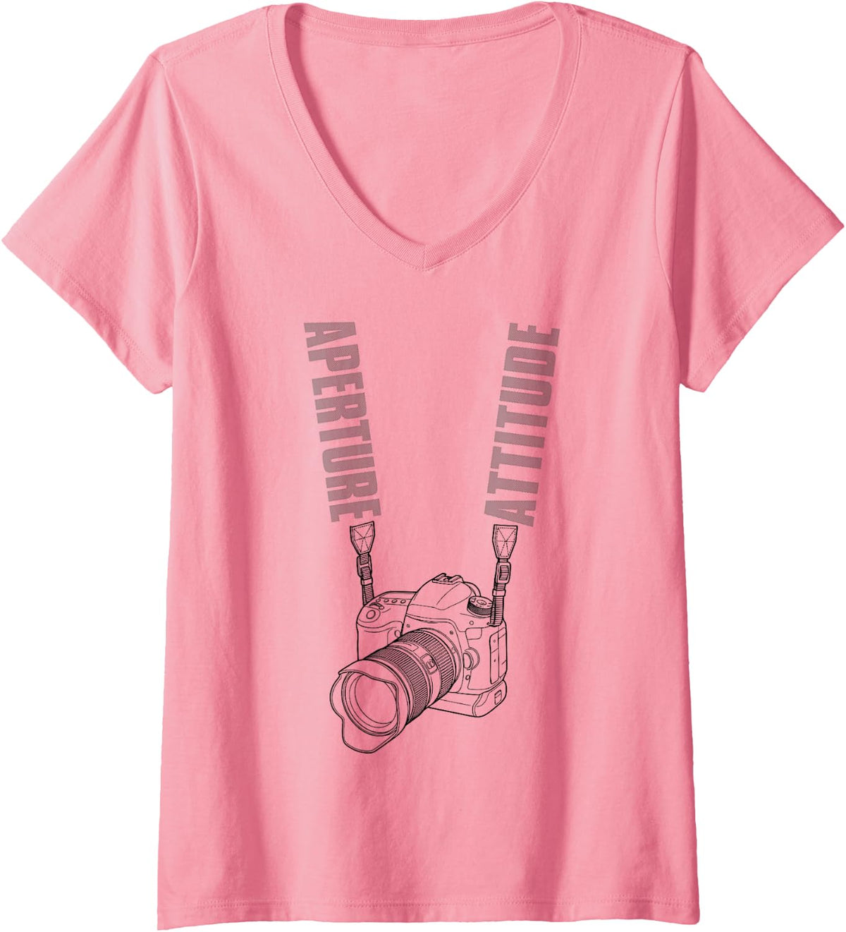 Women's Photographer Photography Aperture Attitude Camera Strap V-Neck T-Shirt - Pink