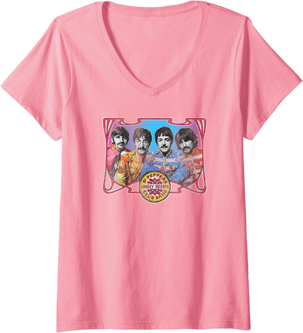 Women's The Beatles - Come Together V-Neck T-Shirt - Pink