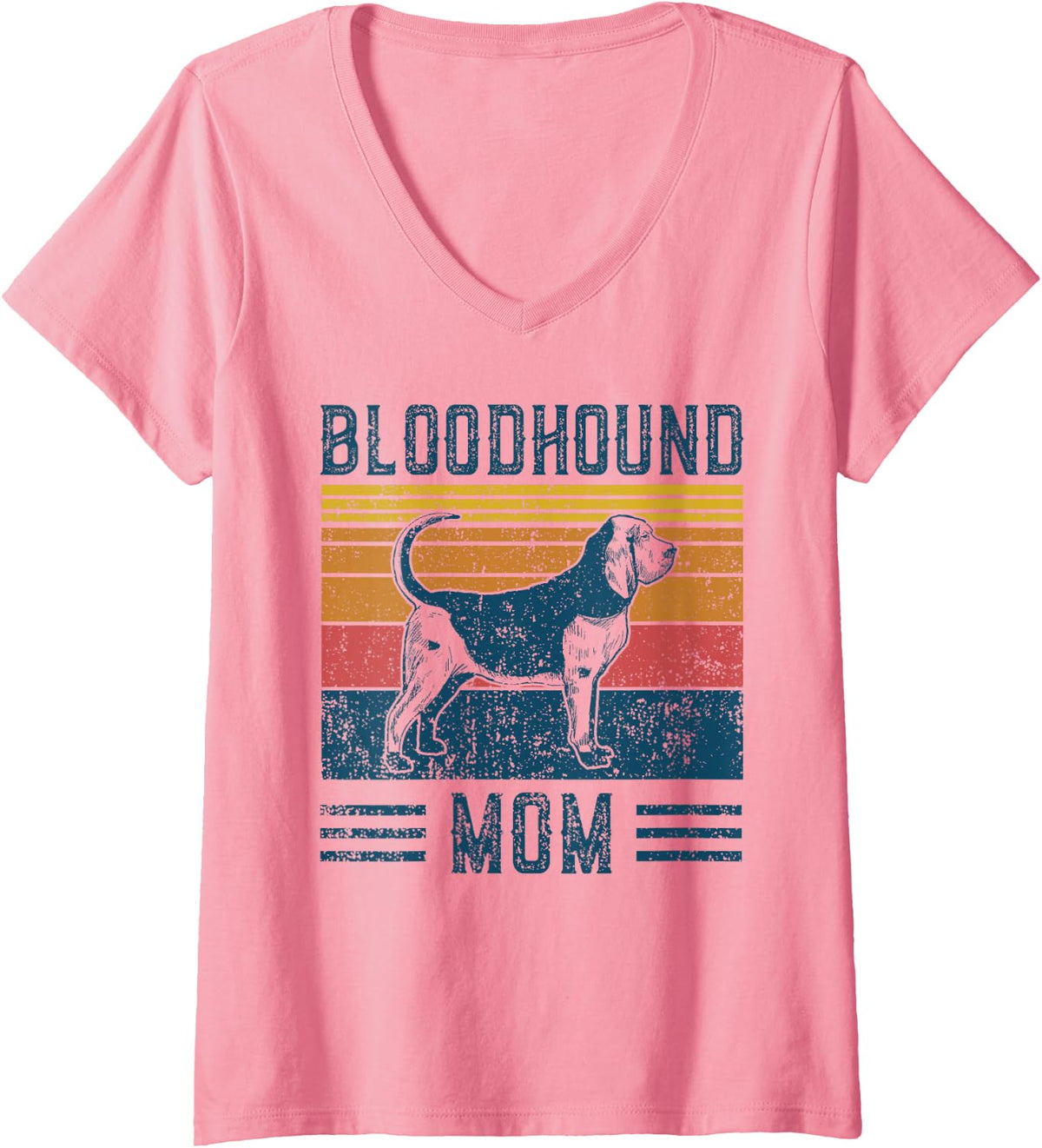 Women's Dog Bloodhound Mom - Vintage Bloodhound Mom V-Neck T-Shirt - Pink
