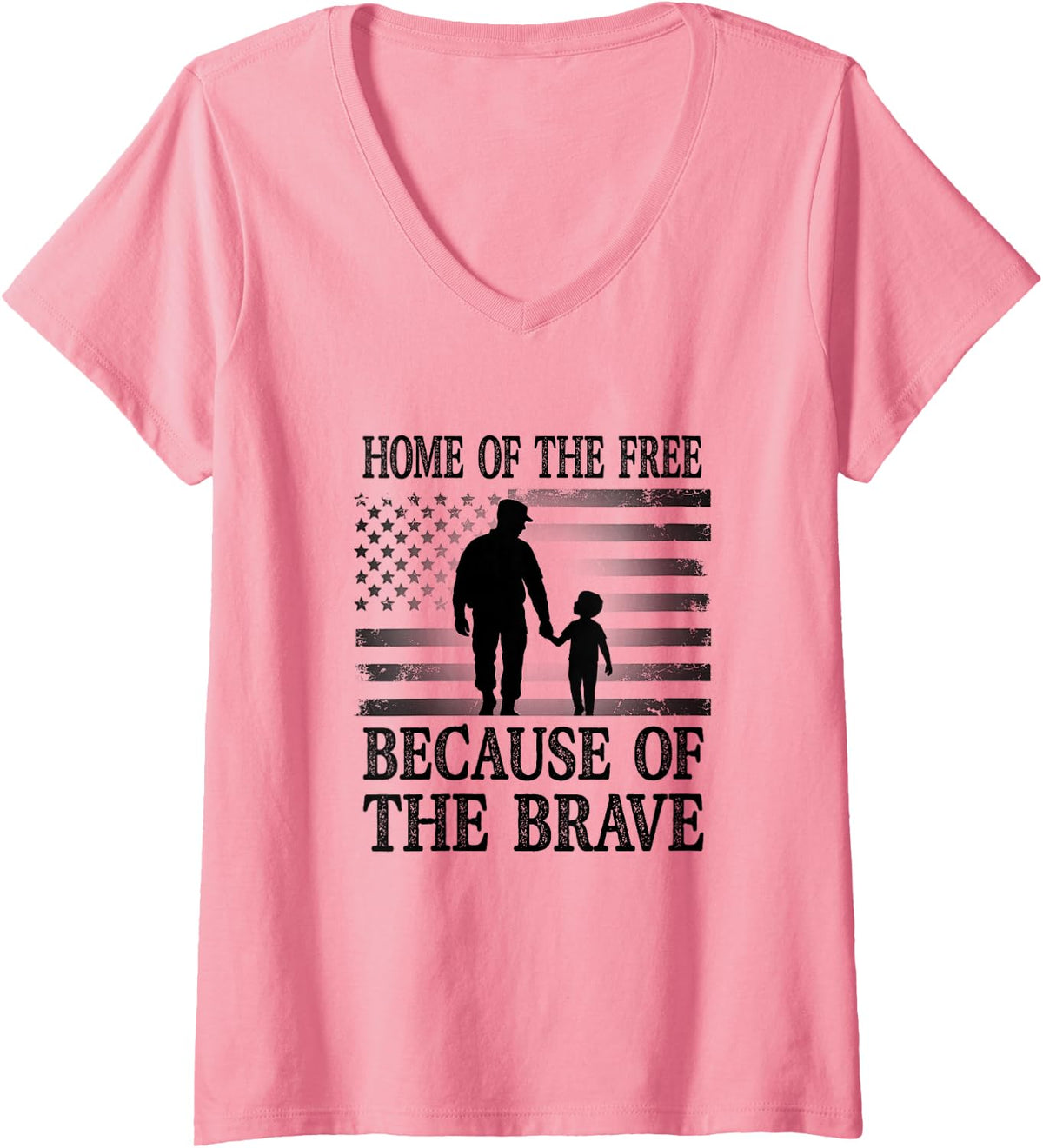 Women's Home of the Free Because of the Brave USA V-Neck T-Shirt - Pink