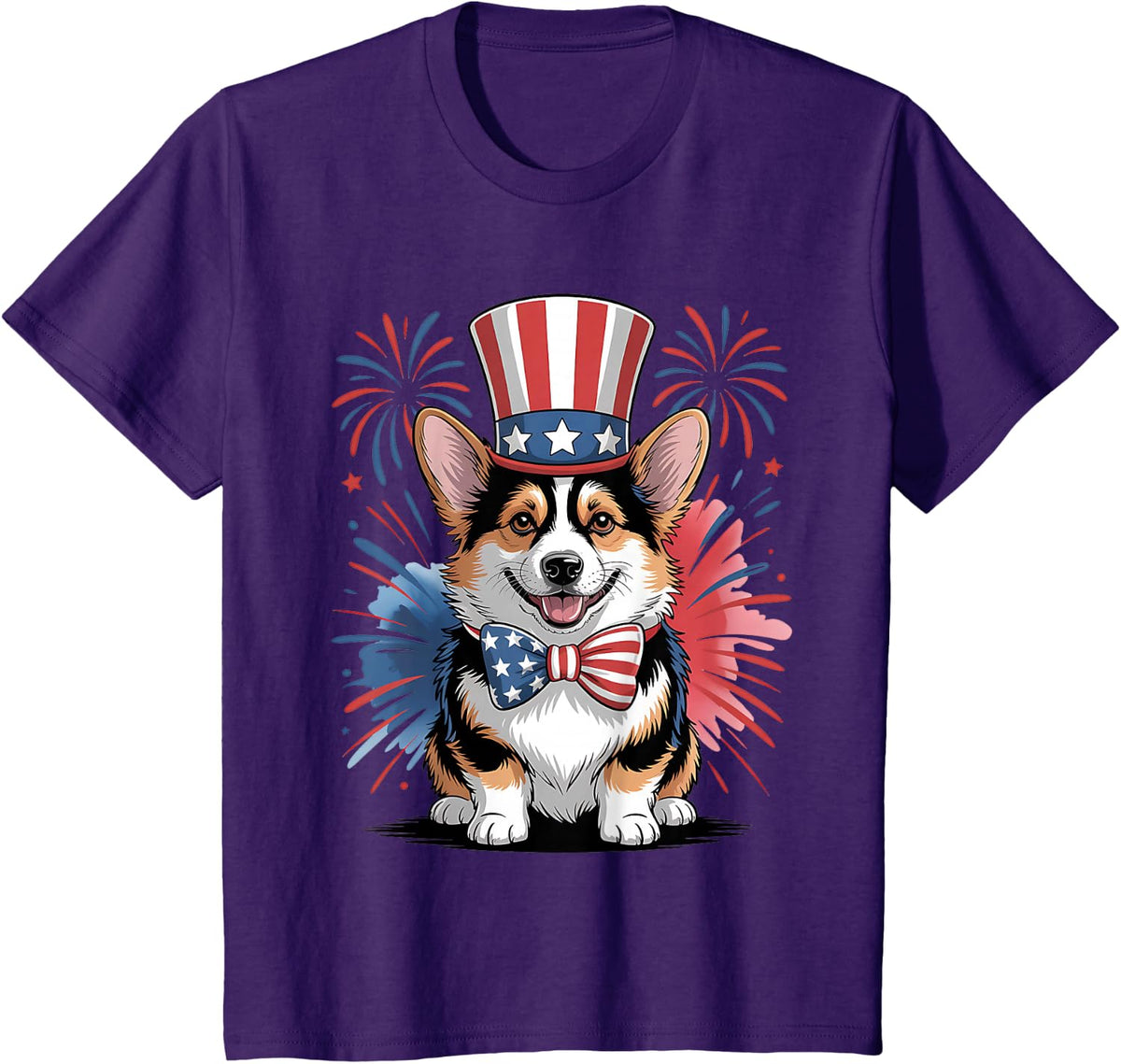 Patriotic Pembroke Welsh Corgi Dog 4th of July Celebration T-Shirt - Purple