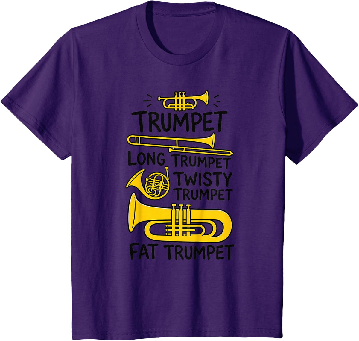 Funny Trumpet Long Twisty Fat Brass Music T-Shirt - Purple