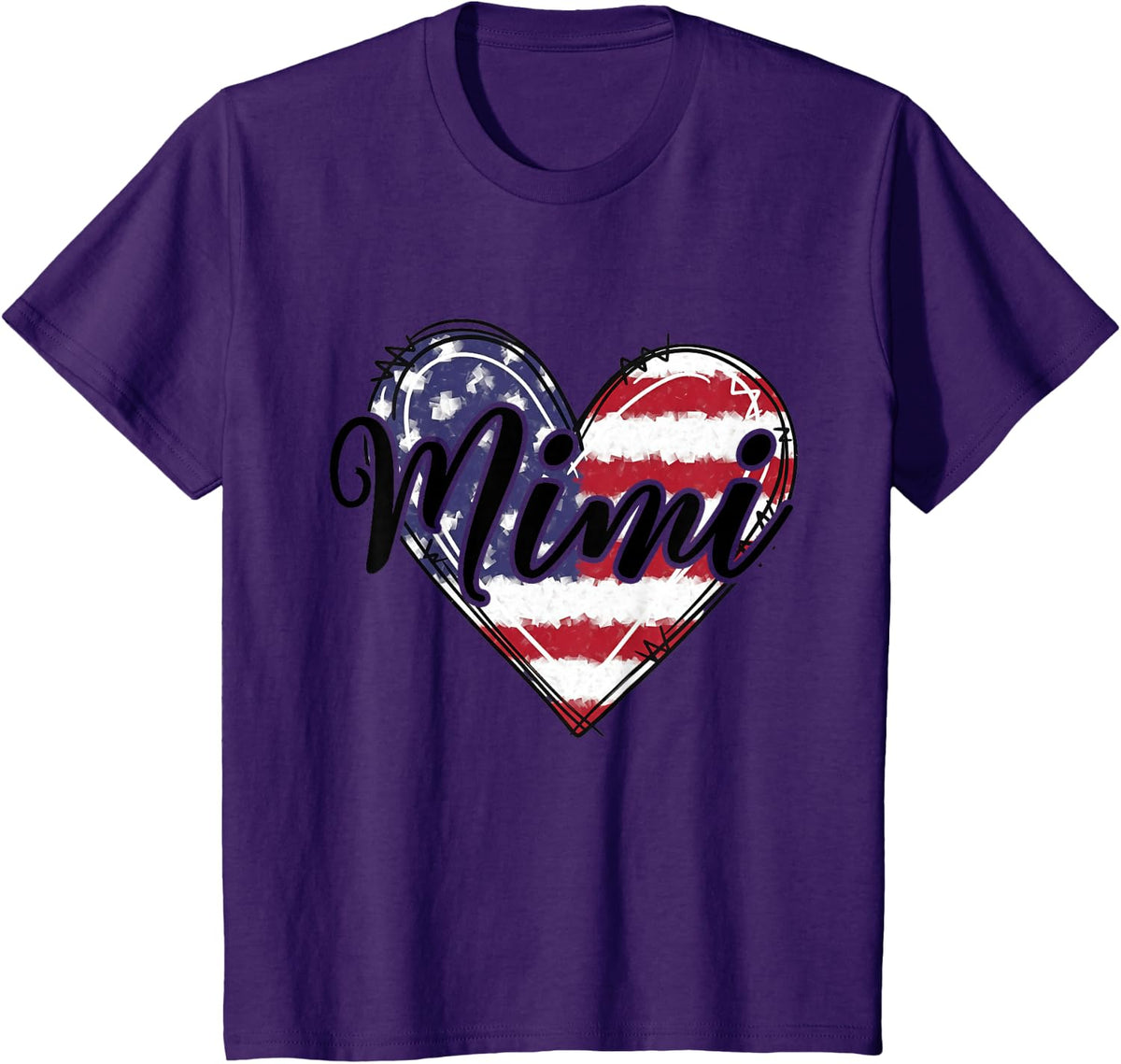 Mimi Gifts for Grandma Mothers Day American Flag Heart T-Shirt - Purple