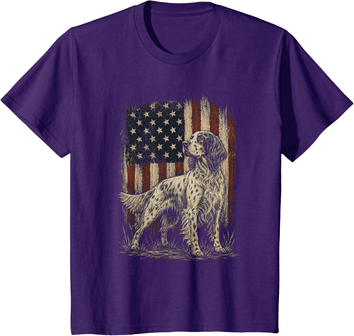 American Flag English Setter Artwork Design T-Shirt - Purple