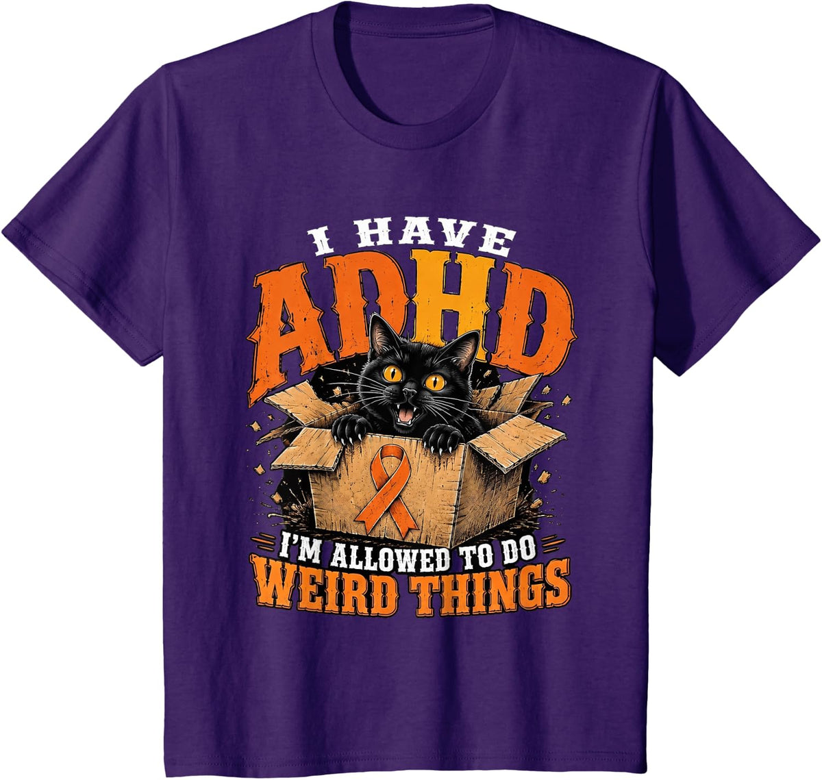 Black Cat I Have ADHD I'm Allowed to Do Weird Things T-Shirt - Purple