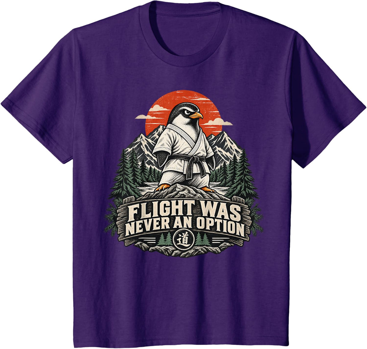Flight was Never an Option Funny Martial Arts Penguin T-Shirt - Purple