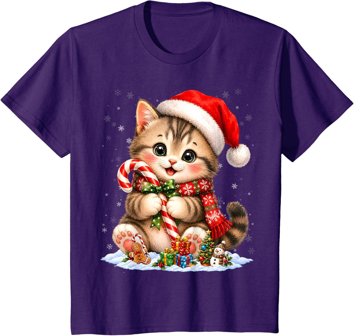 Tabby Cat Christmas Lights Holiday Cat Design T-Shirt - Purple