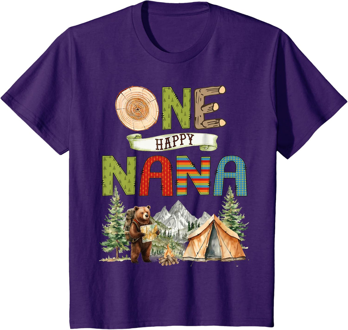 One Happy Nana Camper 1St Birthday Camping T-Shirt - Purple