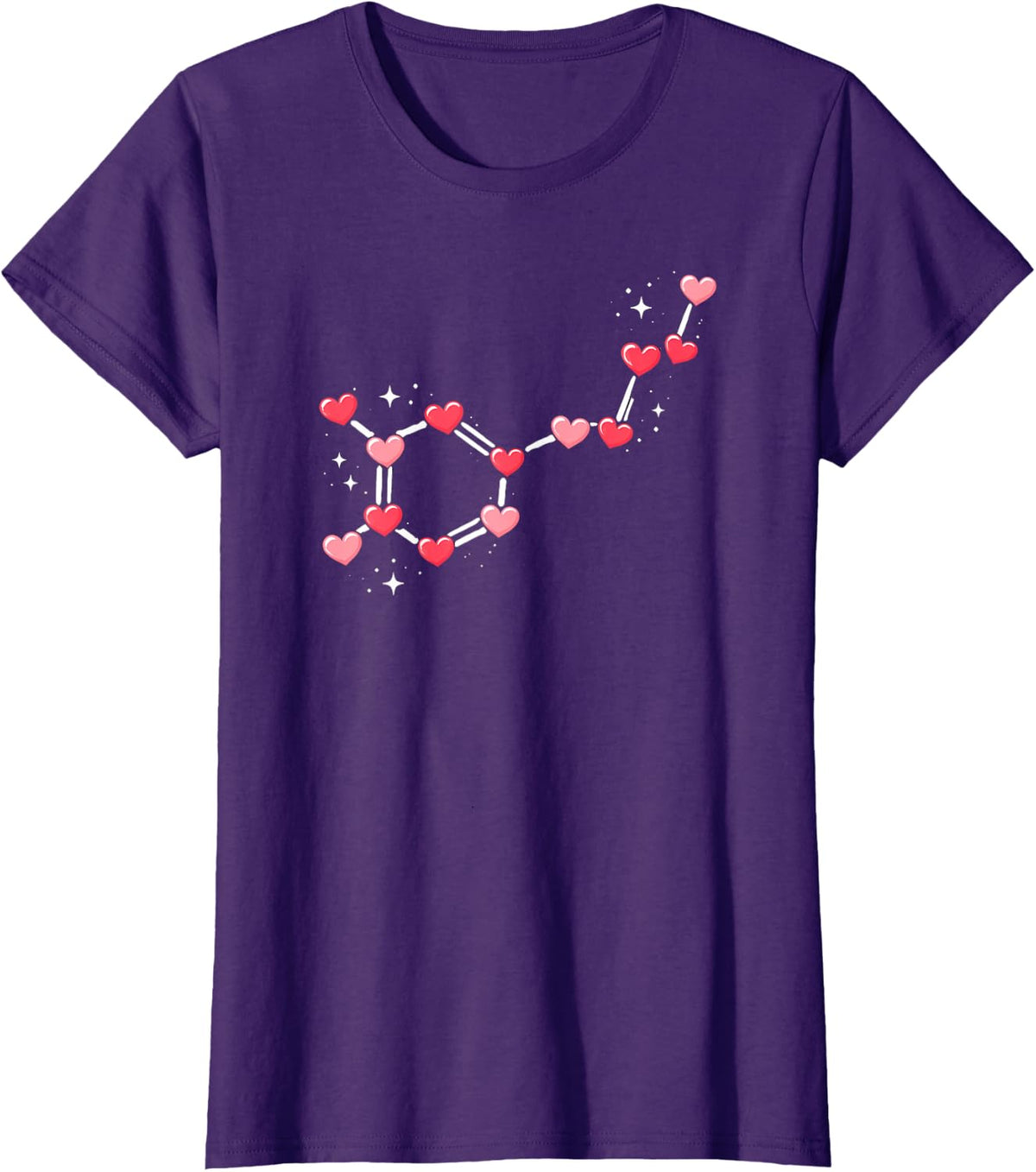 Serotonin Molecule Heart Chemistry Science Valentine's Day T-Shirt - Purple