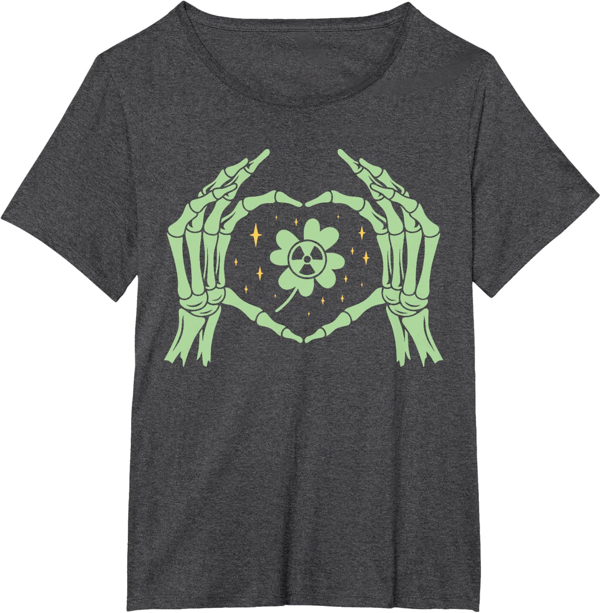 Radiology St. Patrick's Day Shamrock Skeleton Hand Xray Tech T-Shirt - Dark Heather Grey