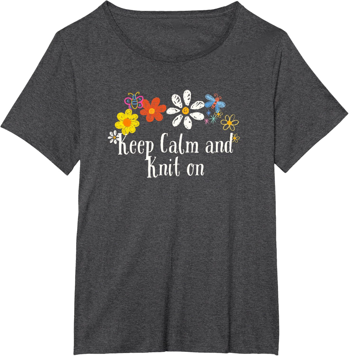 Floral Cool Saying Keep Calm and Knit on Saying Flowers T-Shirt - Dark Heather Grey