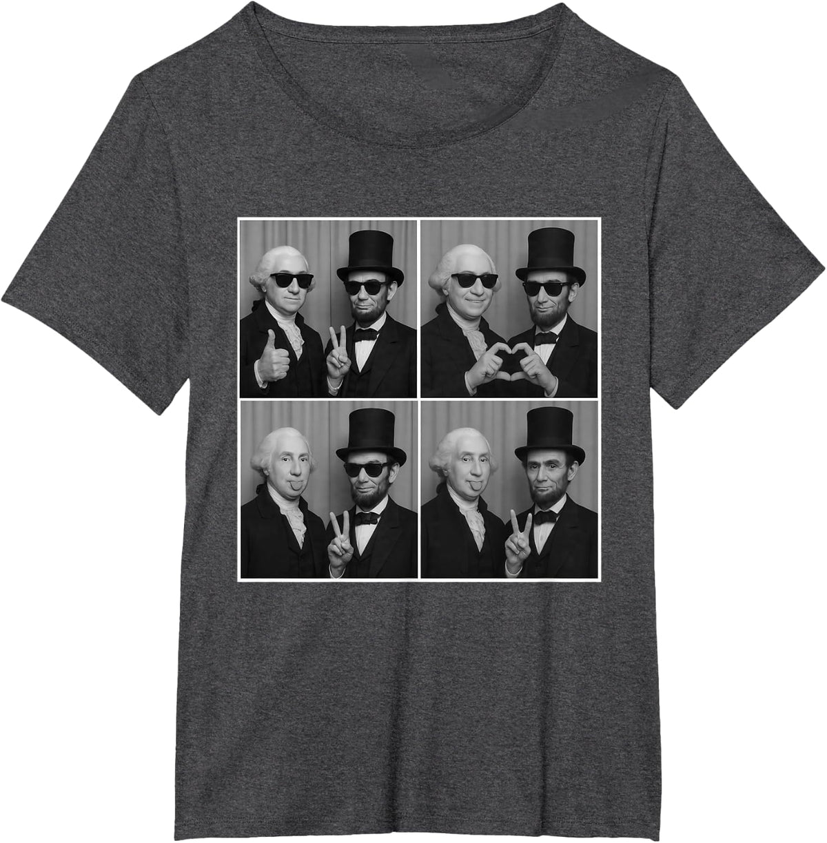 Washington Lincoln Funny Photobooth Photo President's Day T-Shirt - Dark Heather Grey