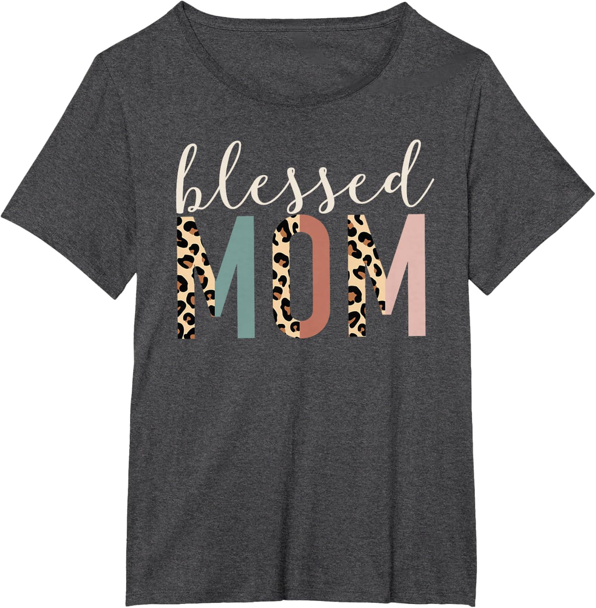 Blessed Mom Cute Leopard Print T-Shirt - Dark Heather Grey
