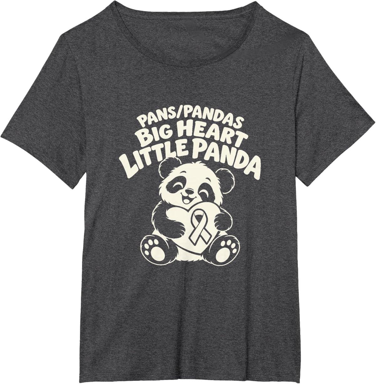 Pans Pandas Big Heart Little Panda Ribbon Silhouette T-Shirt - Dark Heather Grey