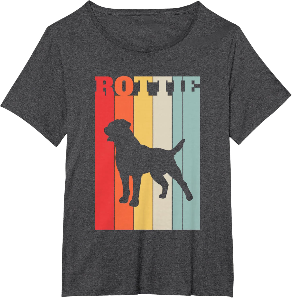 Rottweiler Dog Silhouette, Retro Striped Style T-Shirt - Dark Heather Grey