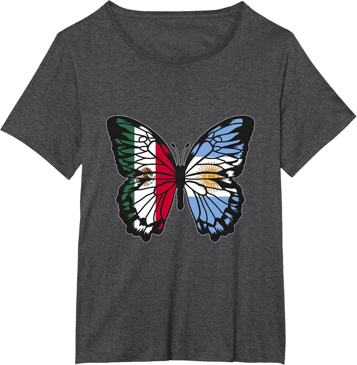 Mexico and Argentina Mix Butterfly Half Mexican Argentinian T-Shirt - Dark Heather Grey