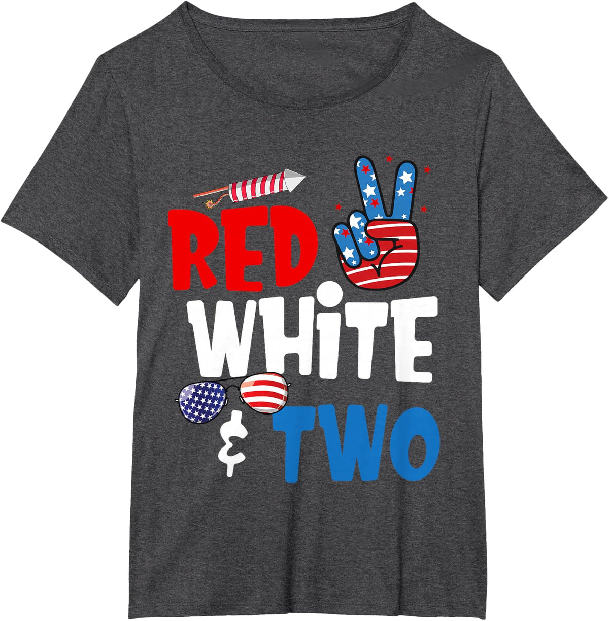 Red White and Two Birthday 4th of July American 2nd Birthday T-Shirt - Dark Heather Grey