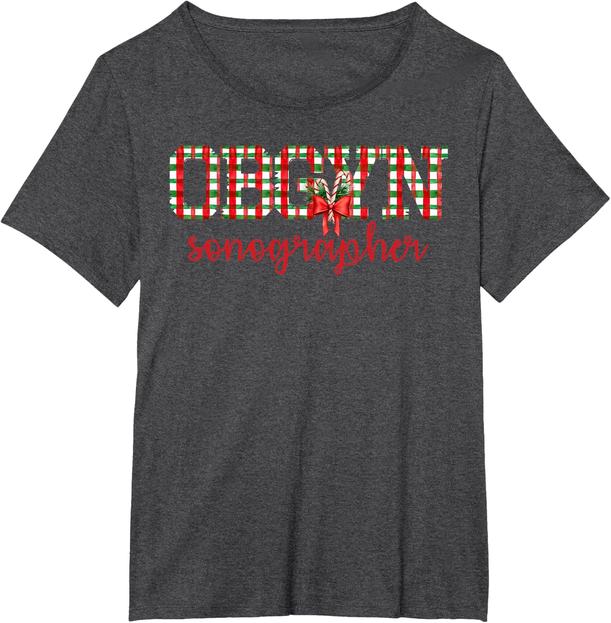 Retro OBGYN Sonographer Christmas Coquette Ultrasound Tech T-Shirt - Dark Heather Grey