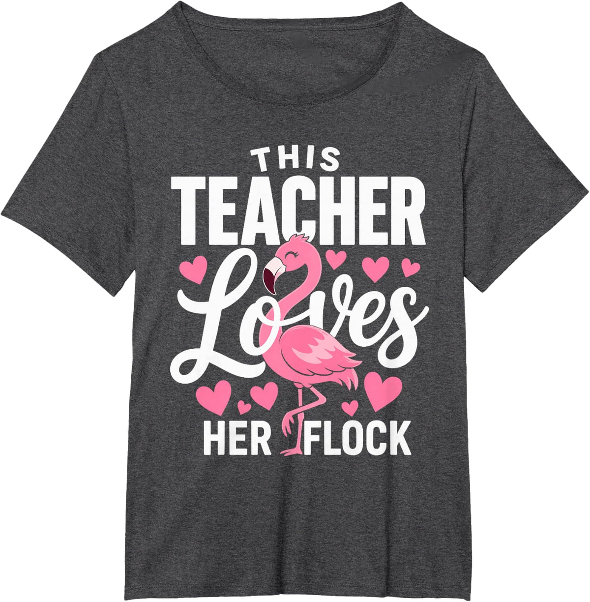 This Teacher Loves Her Flock Flamingo Women T-Shirt - Dark Heather Grey
