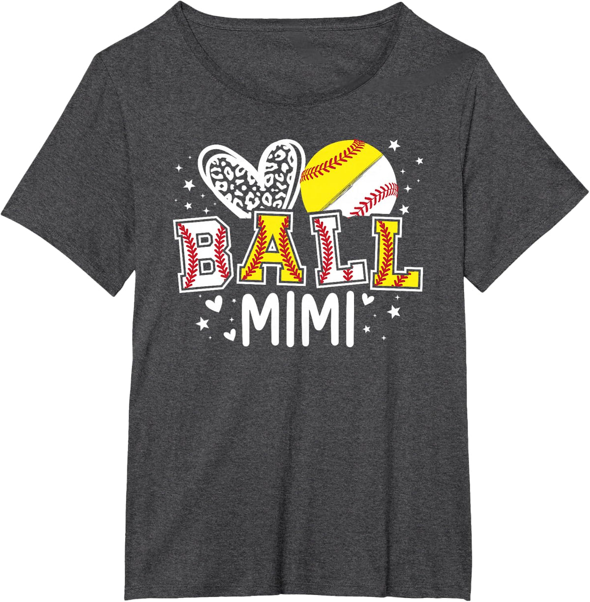 Ball Mimi Heart Baseball Softball Mimi of Ballers T-Shirt - Dark Heather Grey