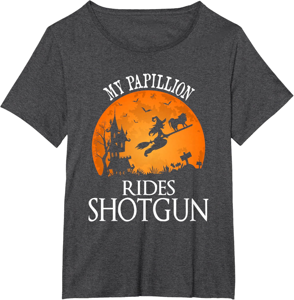 Papillion Rides Shotgun Dog Lover Party T-Shirt - Dark Heather Grey