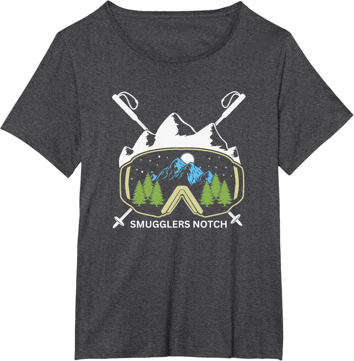 Retro Smugglers Notch Vermont Ski Goggles T-Shirt - Dark Heather Grey