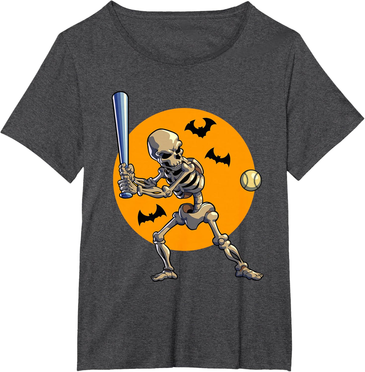 Baseball Skeleton Halloween Men Boys Baseball Halloween T-Shirt - Dark Heather Grey