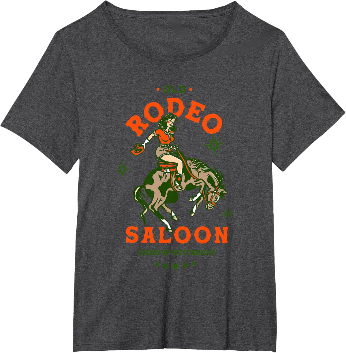 Old Rodeo Saloon: Giddyup Buttercup. Retro Cowgirl & Horse T-Shirt - Dark Heather Grey