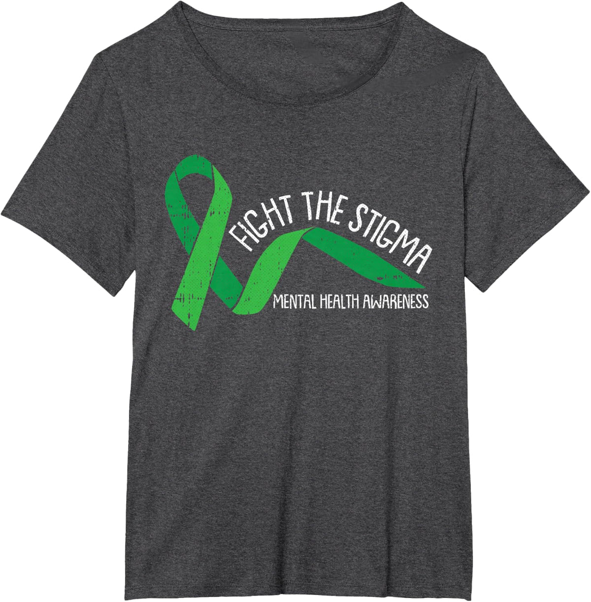 Fight The Stigma Mental Health Awareness Green Ribbon T-Shirt - Dark Heather Grey