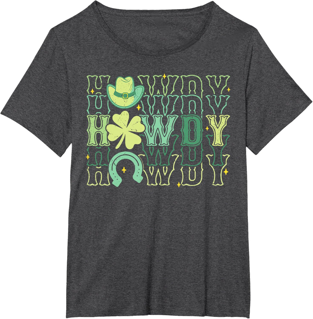 Western Howdy Cowboy St Patty's Lucky Irish St Patrick's Day T-Shirt - Dark Heather Grey
