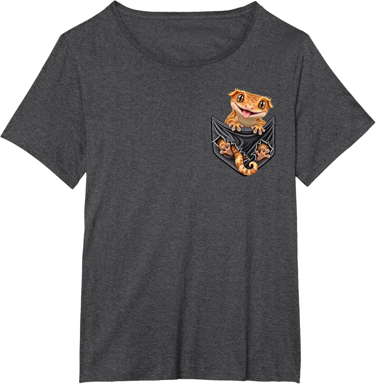 Funny Crested Gecko Pocket for Men and Women Cute Animal T-Shirt - Dark Heather Grey