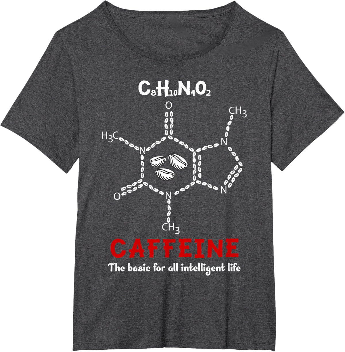 Coffee Chemical Structure Caffeine Molecule Chemistry Themed T-Shirt - Dark Heather Grey