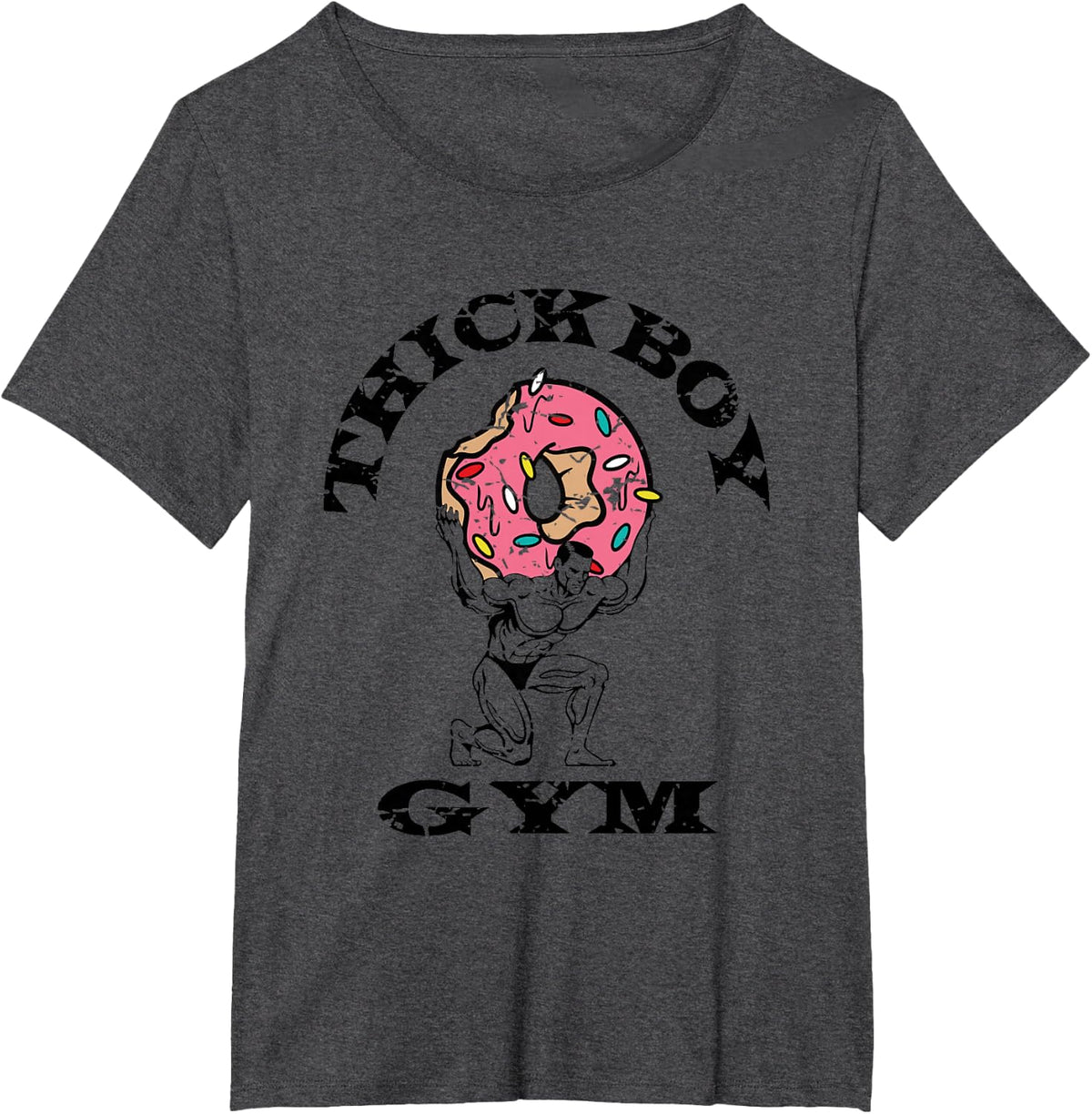 Thick Boy Gym Club Distressed Retro Old School Bodybuilding T-Shirt - Dark Heather Grey