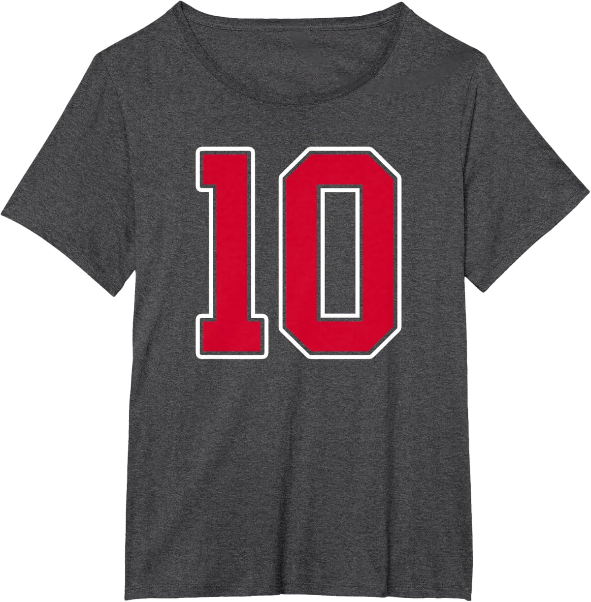 Red White Number 10 Jersey Player Uniform #10 T-Shirt - Dark Heather Grey