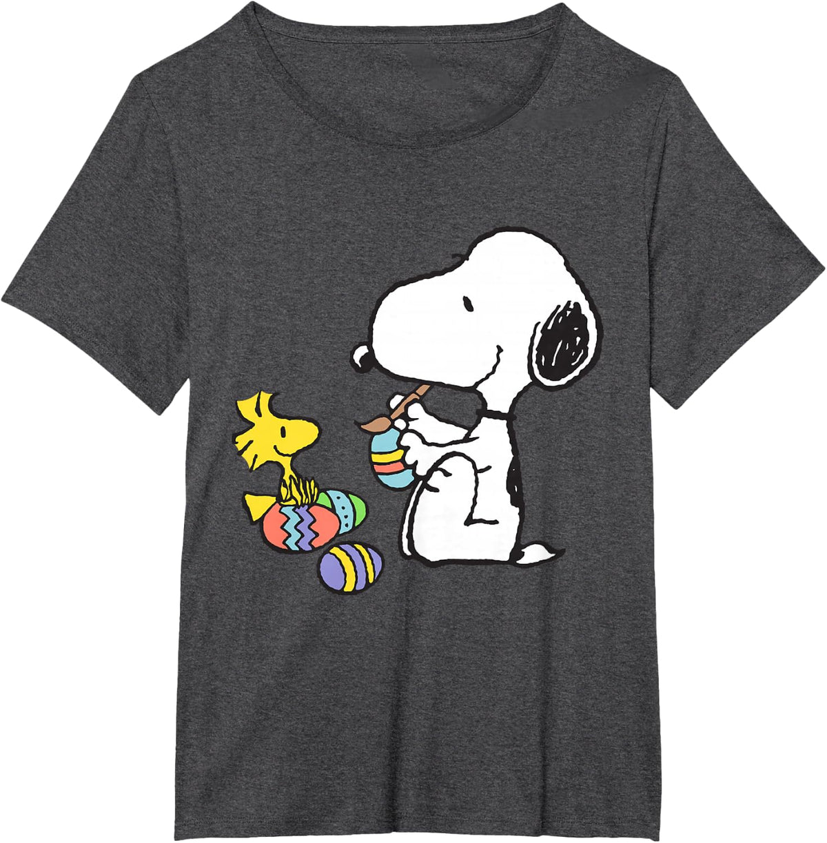 Peanuts - Snoopy Woodstock Easter Egg Painting T-Shirt - Dark Heather Grey
