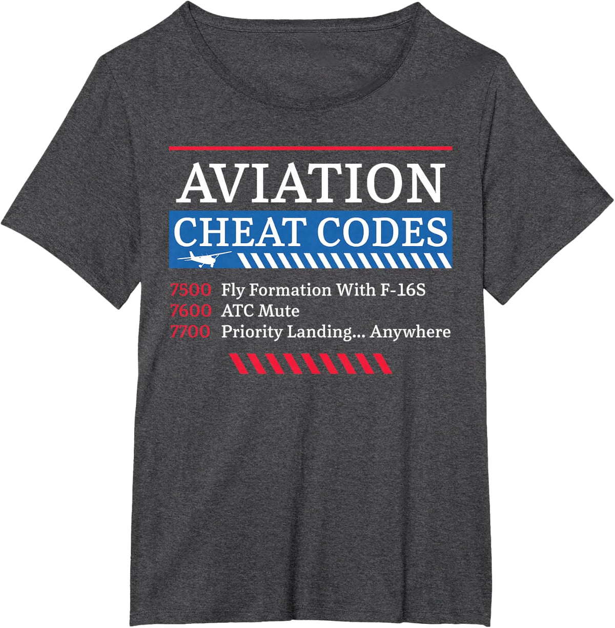 Airplane Pilot Aviation Cheat Codes 7500 Fly Formation With T-Shirt - Dark Heather Grey